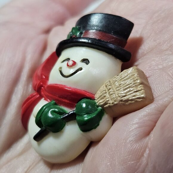 1984 Vintage Hallmark Snowman With Red Scarf And Black Hat Brooch - Picture 2 of 10